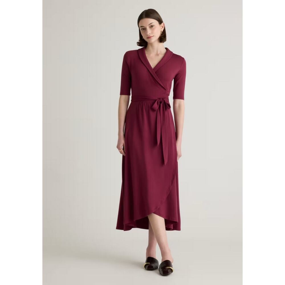 Quince Tencel Jersey Midi Wrap Dress Wine Size S